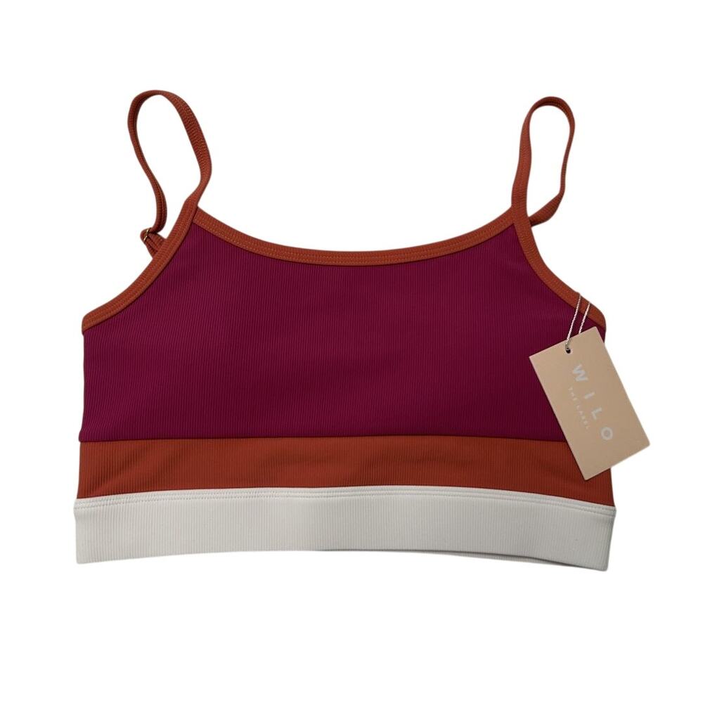 NWT WILO The Label Pink/Ginger Rib Strappy Padded Sports Bra-Small